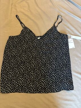 NWT Black Polka Dot V-Neck Spaghetti Strap Blouse